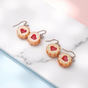 Jam Heart Cookie Earrings: Handmade Polymer Clay Biscuit Jewelry