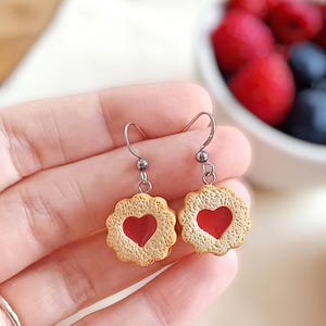 Realistic Linzer Cookie Earrings – Handmade Polymer Clay Jam Dangle Earrings