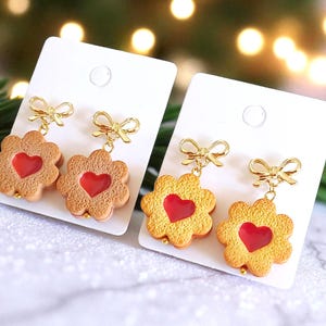 Heart Jam Cookie Earrings: Polymer Clay Linzer Dangles