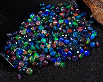 Top Black Ethiopian Opal Multi Fire Cabochon: Ethiopian Loose Gemstone Round 15.90 Ct 3X3 MM
