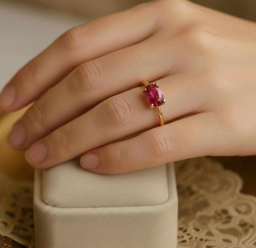 1.1 Ct Oval Cut Ruby Ring, Solid Gold Engagement Ring, Vintage Red Ruby ...