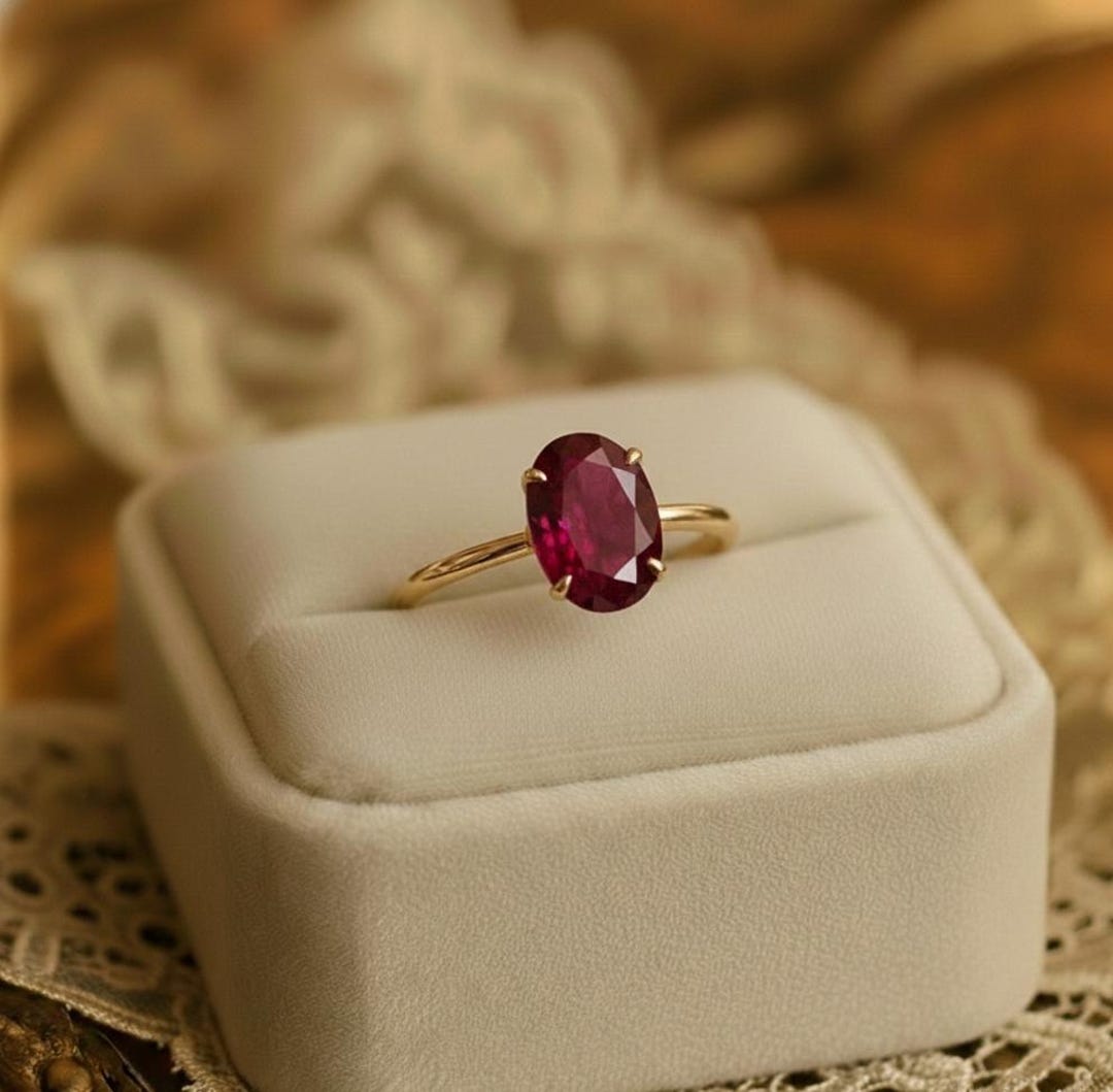 Vintage Oval Cut Natural Ruby Solitaire Ring 1.5 CT Solid Gold ...