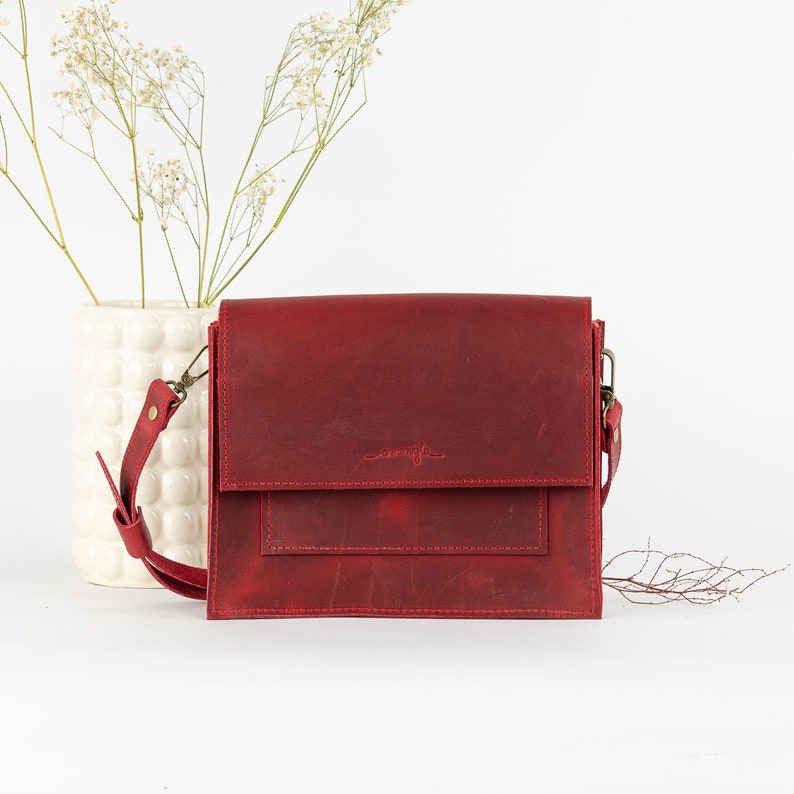 Leather bag Zara red genuine leather bag, crossbody or shoulder handbag image 3