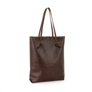 Lucille dark brown simple raw leather shopper bag, shoulder and to hand purse image 2