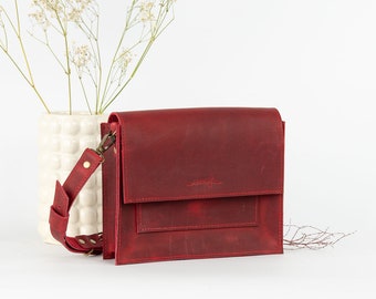 Leather bag Zara red | genuine leather bag, crossbody or shoulder handbag