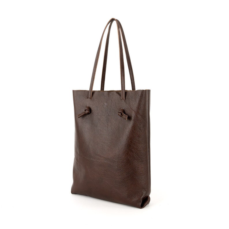 Lucille dark brown simple raw leather shopper bag, shoulder and to hand purse image 4