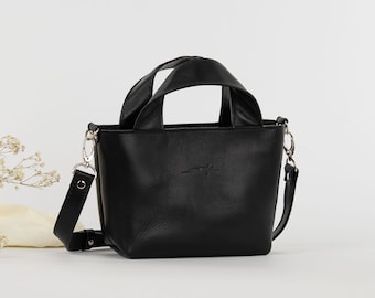 Petit sac à main en cuir Daisy Noir | sac à bandoulière et sac à main en cuir