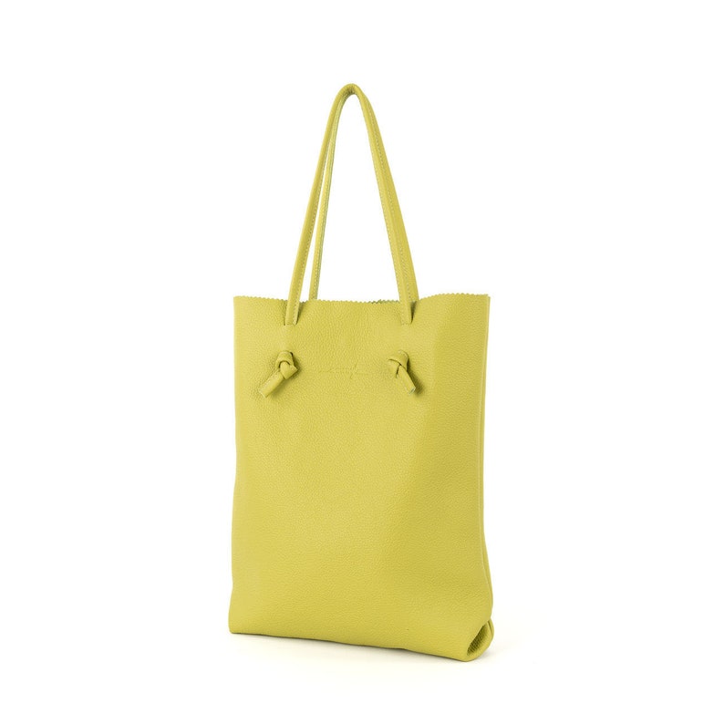 Lucille pea green simple raw leather shopper bag, shoulder and to hand purse image 4