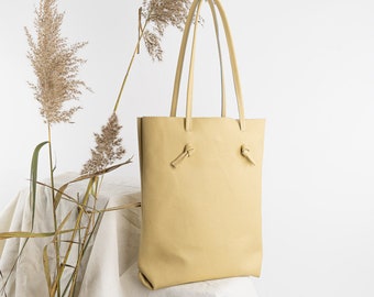 Lucille beige cream - simple raw leather shopper bag, shoulder and to hand purse