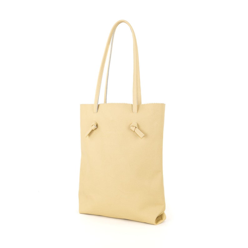 Lucille beige cream simple raw leather shopper bag, shoulder and to hand purse image 3