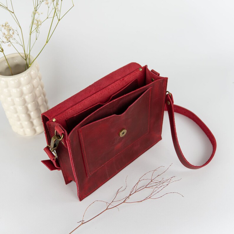 Leather bag Zara red genuine leather bag, crossbody or shoulder handbag image 5