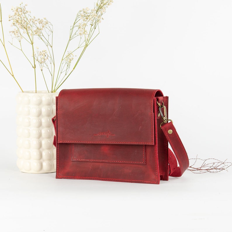 Leather bag Zara red genuine leather bag, crossbody or shoulder handbag image 2