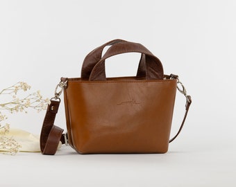 Small leather handbag Daisy Wood | leather crossbody and to hand bag