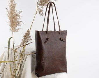 Lucille dark brown - simple raw leather shopper bag, shoulder and to hand purse