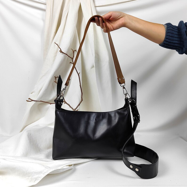 Leather purse bag Anais Raw, genuine leather bag, shoulder and crossbody strap handbag image 1