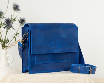 Leather bag Zara blue | genuine leather bag, crossbody or shoulder handbag