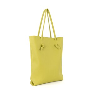 Lucille pea green simple raw leather shopper bag, shoulder and to hand purse image 3