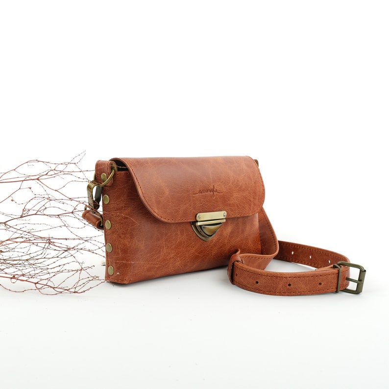 Leather purse MidiMe, small genuine leather bag, crossbody, shoulder or waist handbag image 1