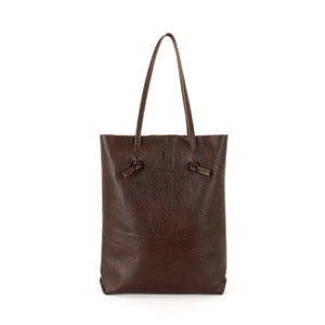 Lucille dark brown simple raw leather shopper bag, shoulder and to hand purse image 3