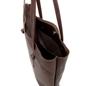 Lucille dark brown simple raw leather shopper bag, shoulder and to hand purse image 5