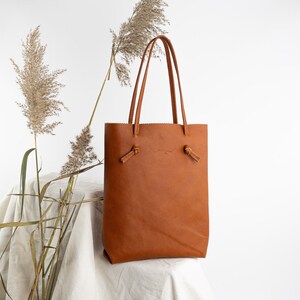 Lucille brown simple raw leather shopper bag, shoulder and to hand purse image 1