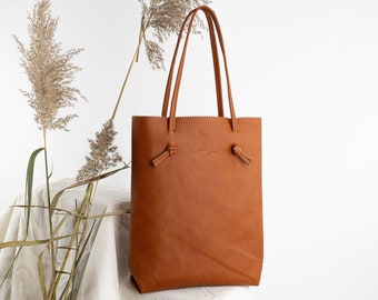 Lucille brown - sac cabas simple en cuir brut, porté épaule et sac à main