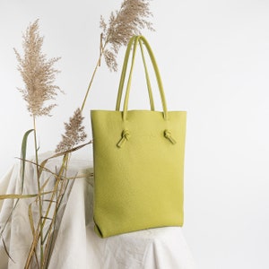 Lucille pea green simple raw leather shopper bag, shoulder and to hand purse image 1