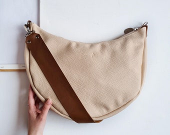 Leather bag Luna, spacious leather handbag, shoulder and crossbody purse