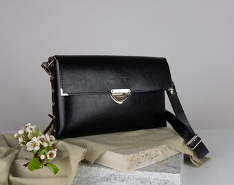 Leather purse or handbag MaxiMe - shoulder or cross body bag connected by rivets