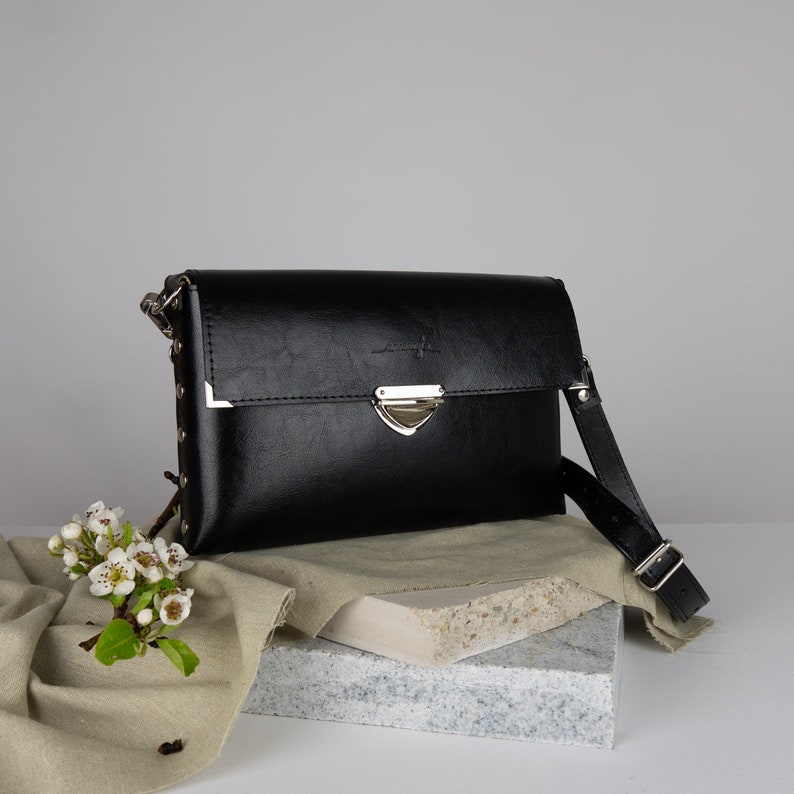 Leather purse or handbag MaxiMe shoulder or cross body bag connected by rivets image 1