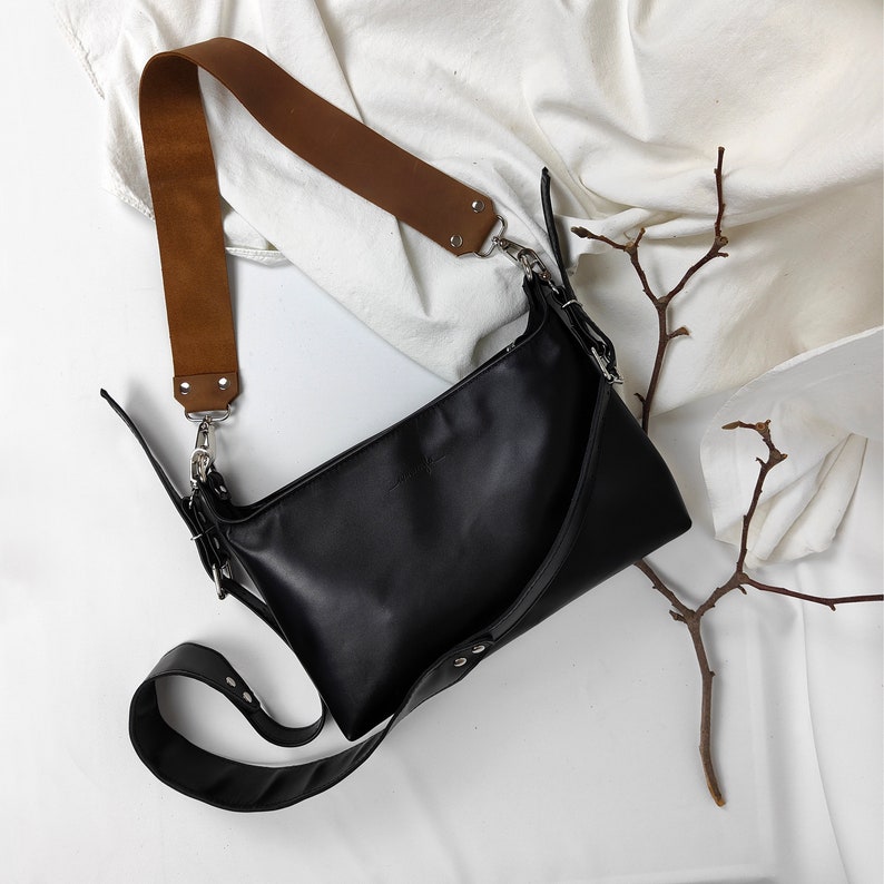 Leather purse bag Anais Raw, genuine leather bag, shoulder and crossbody strap handbag image 9