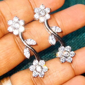 Flower Diamond Drop Dangle Earring Round Cut Simulated Diamond 14K WhiteGold Finish 925 Sterling Silver For Birthday gift & Special Occasion