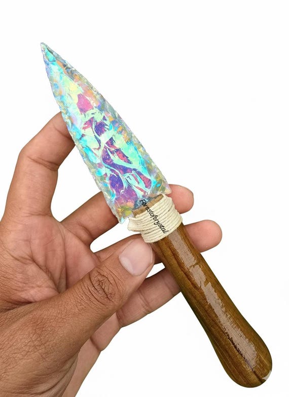 Angel Aura Quartz Arrowhead Wand: Iridescent Crystal Altar Piece