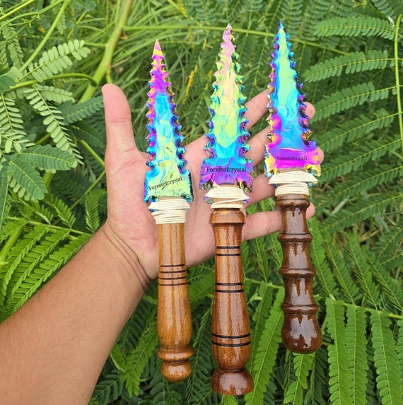 10 Inch Titanium Aura Quartz Crystal Knife: Arrowhead Handle, Ritual Athame