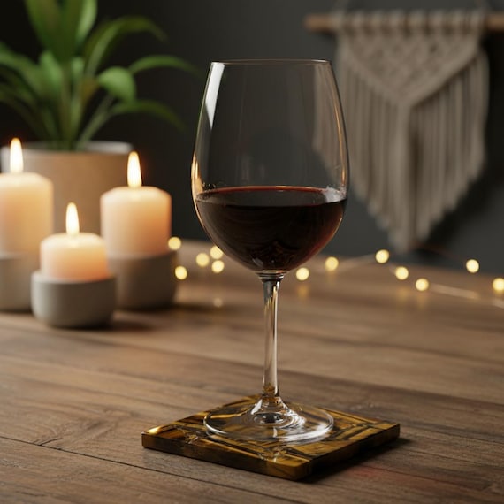 Tiger Eye Coaster Set 4Pcs | Polished Gemstone Drink Coasters | Square Sliced Crystal Unique Home Bar Decor | Chakra Gift for Men/Women