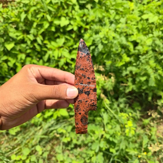 Hand Carved Mahogany Obsidian Knife: Metaphysical Athame - India