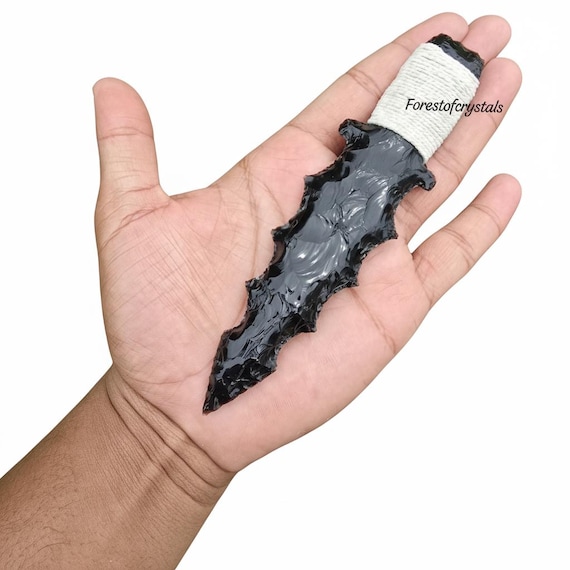Hand Knapped Obsidian Sword: Unique White Thread Detail - Custom Sizes