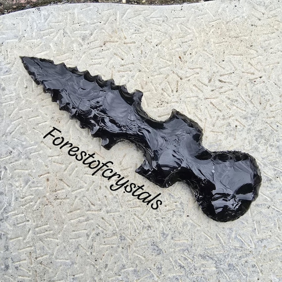 Hand Knapped Black Obsidian Sword: Handmade Stone Knife