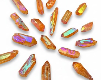 Tangerine Aura Quartz Crystal Point - Rainbow Titanium Druzy Stone (25-35mm)