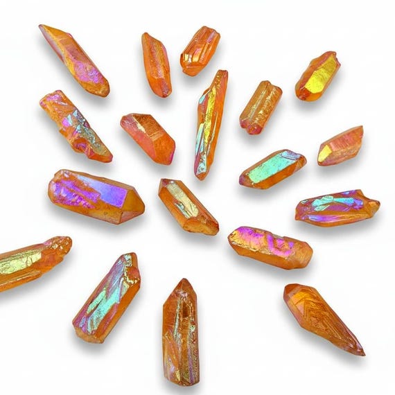 Tangerine Aura Quartz Crystal Point 25-35mm - Titanium Aura Stone -Rainbow Titanium Druzy Stone - for Gridding, Jewelry Making, Gift for Her