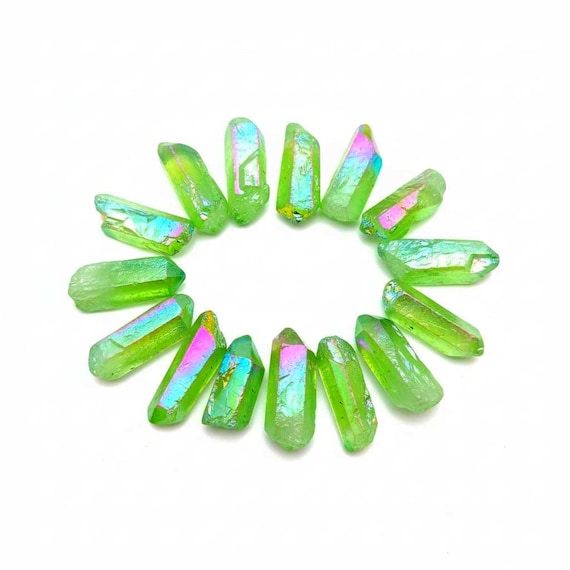 Apple Aura Quartz Crystal Point 25-35mm - Titanium Aura Stone - Rainbow Titanium Druzy Stone - for Gridding, Jewelry Making, Gift for Her