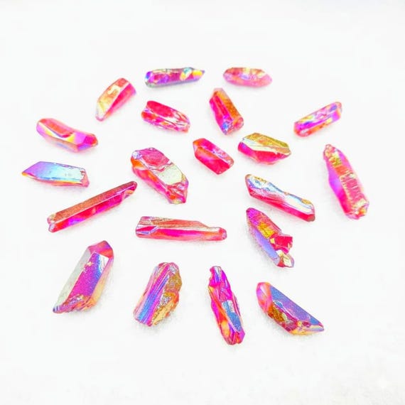 Red Aura Quartz Crystal Point – Titanium Druzy Stone (25-35mm)