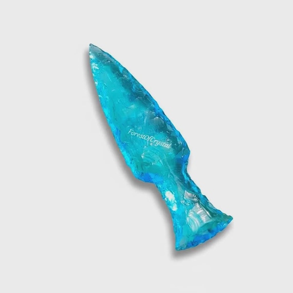 Handmade Blue Aqua Obsidian Arrowhead: Viking Dagger, Crystal Knife (5.5-6 Inch)