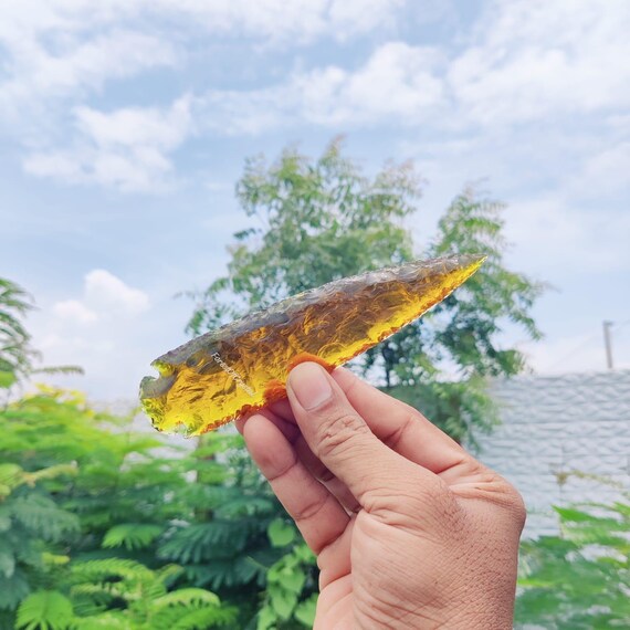 Citrine Glass Arrowhead: Handcrafted Gemstone Flint - 5.5-6 Inch