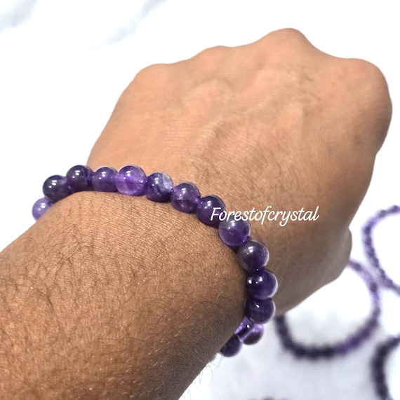 Dainty Amethyst Beaded Bracelet: Natural Chakra Balancing, 8mm