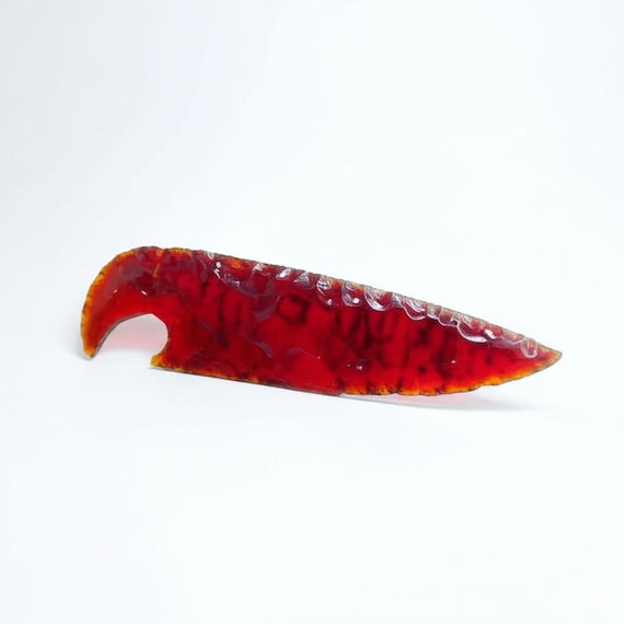 Hand Carved Red Obsidian Arrowhead – Volcanic Glass Blade, Collector's Piece