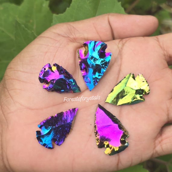 Titanium Aura Quartz Arrowhead: Hand Crafted Crystal Spearhead