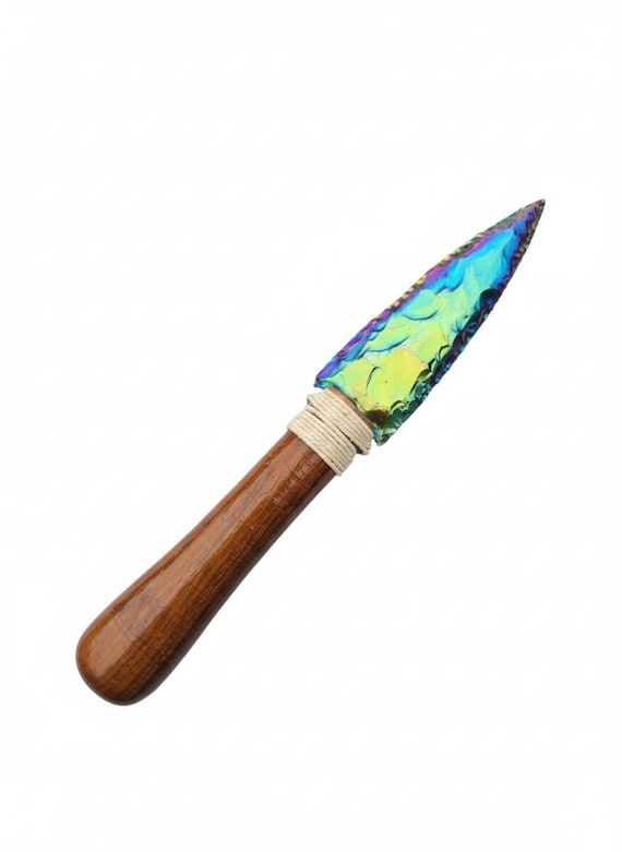 Iridescent Titanium Aura Quartz Arrowhead Wand: Altar Tool, Metaphysical Decor