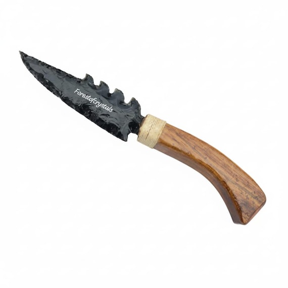 Obsidian Handle Crystal Knife (10 Inch) – Handmade Stone Blade, Metaphysical Decor, Knife – Athame, Hunting Knife, Obsidian Sword & Knife