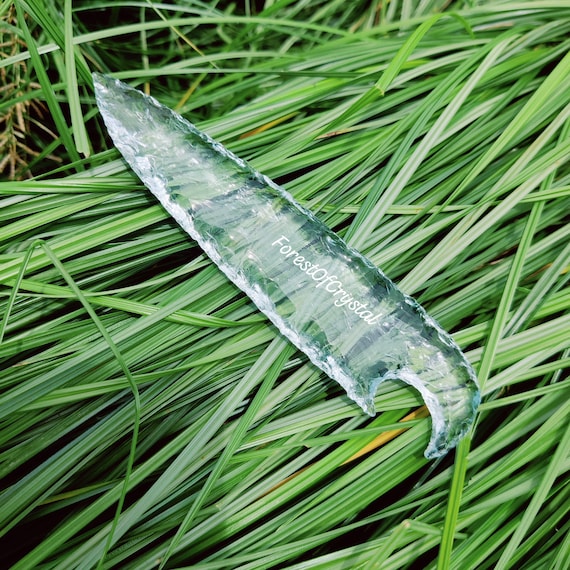 Crystal Quartz Blade Spearhead Arrowhead 6 Inch | Hand Carved Clear Crystal Quartz Glass Athame Knife | Crown Chakra Healing Dagger